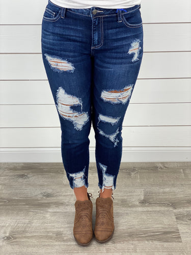 Distressed Out Jeans in Dark Wash