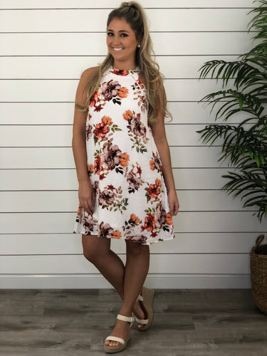 Ivory Floral Halter Dress