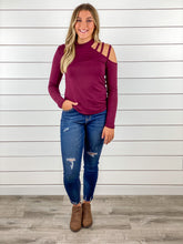 Date Night Strappy One Shoulder Top - Burgundy