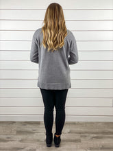 Gray V Neck Tunic Length Sweater