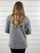 Gray V Neck Tunic Length Sweater