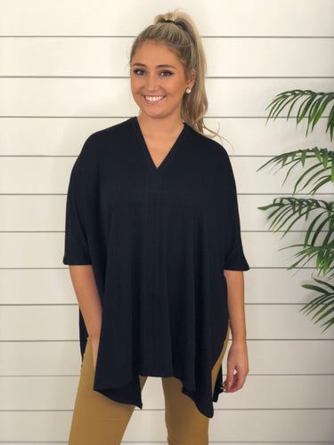 Black V Neck Poncho - Restocked!!