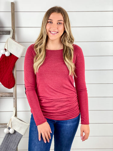 Plaid Elbow Patch Tunic - Red