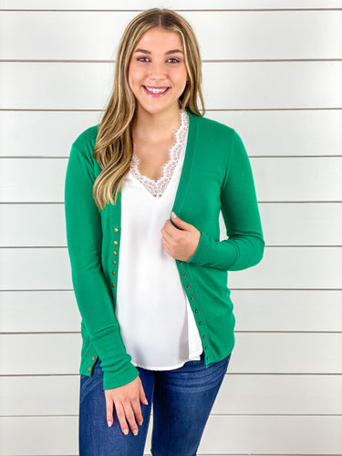 Kelly Green Snap Button Cardigan