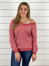 Yours Truly Striped Double V Top - Coral
