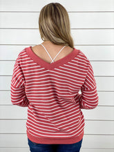 Yours Truly Striped Double V Top - Coral