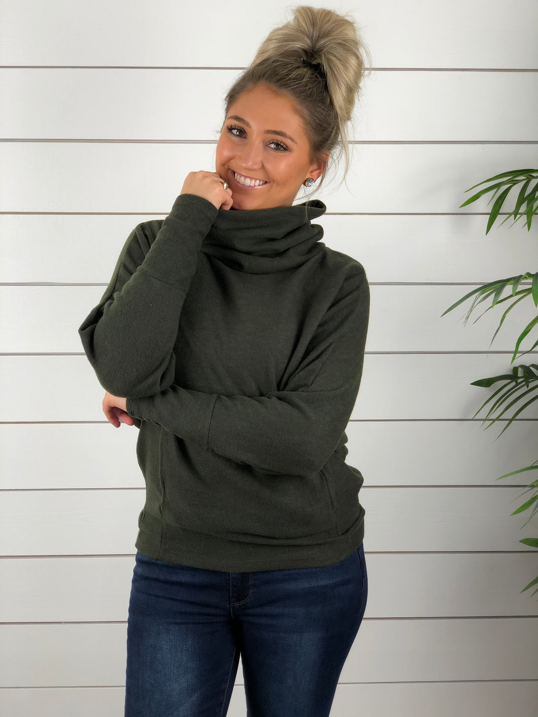 Olive Cowl Neck Pullover
