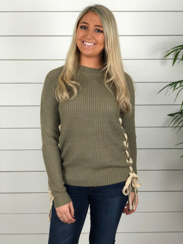 Olive Side Tie Sweater