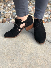 Black Suede Scalloped Bootie