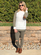 Olive Striped Sleeve Hoodie with Elbow Patch