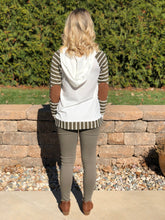 Olive Striped Sleeve Hoodie with Elbow Patch
