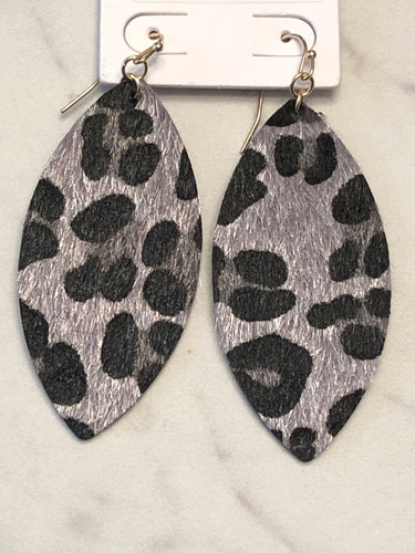 Grey and Black Leopard Leaf Earrings