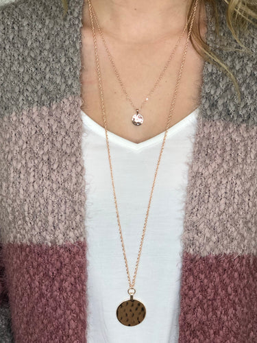 Rose Gold Hammered Double Pendant Necklace