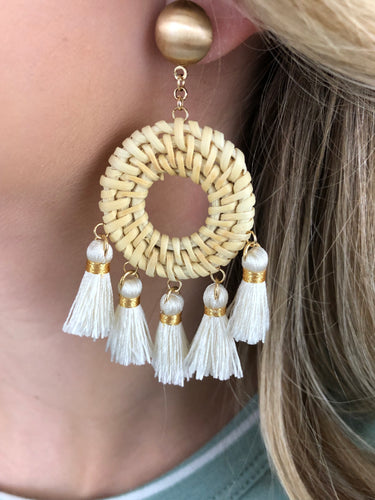 Crochet Tassel Earrings in Ivory