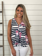 Navy Floral Front Tie Tank