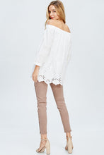 Ivory Off Shoulder Embroidered Scallop Top