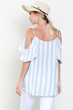 Mint Striped Cold Shoulder Ruffle Top
