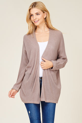 Mocha Waffle Knit Dolman Lightweight Everyday Cardigan