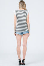 Navy and White Striped Top with Cotton Lace Sleeve Detail