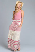 Pink and Grey Striped Racer Back Maxi Dress with Pockets