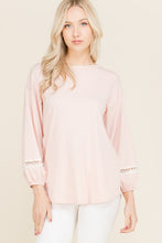 Blush 3/4 Puff Sleeve Top with Crochet Lace Trim