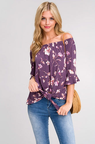 Purple Floral Off the Shoulder Top