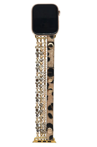 Brown Leopard Beaded Apple Watch Band