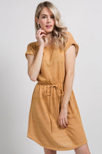 Mustard Cuffed Sleeve Front Tie Dress