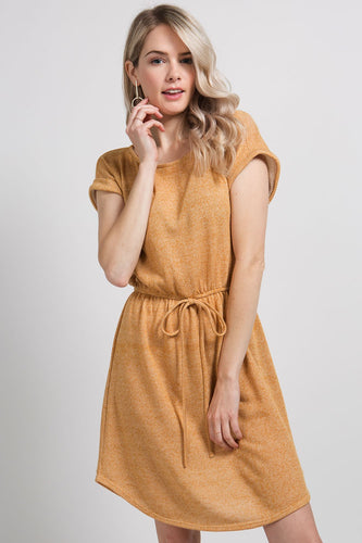 Mustard Cuffed Sleeve Front Tie Dress
