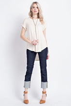 Oatmeal Solid Striped Contrast Top
